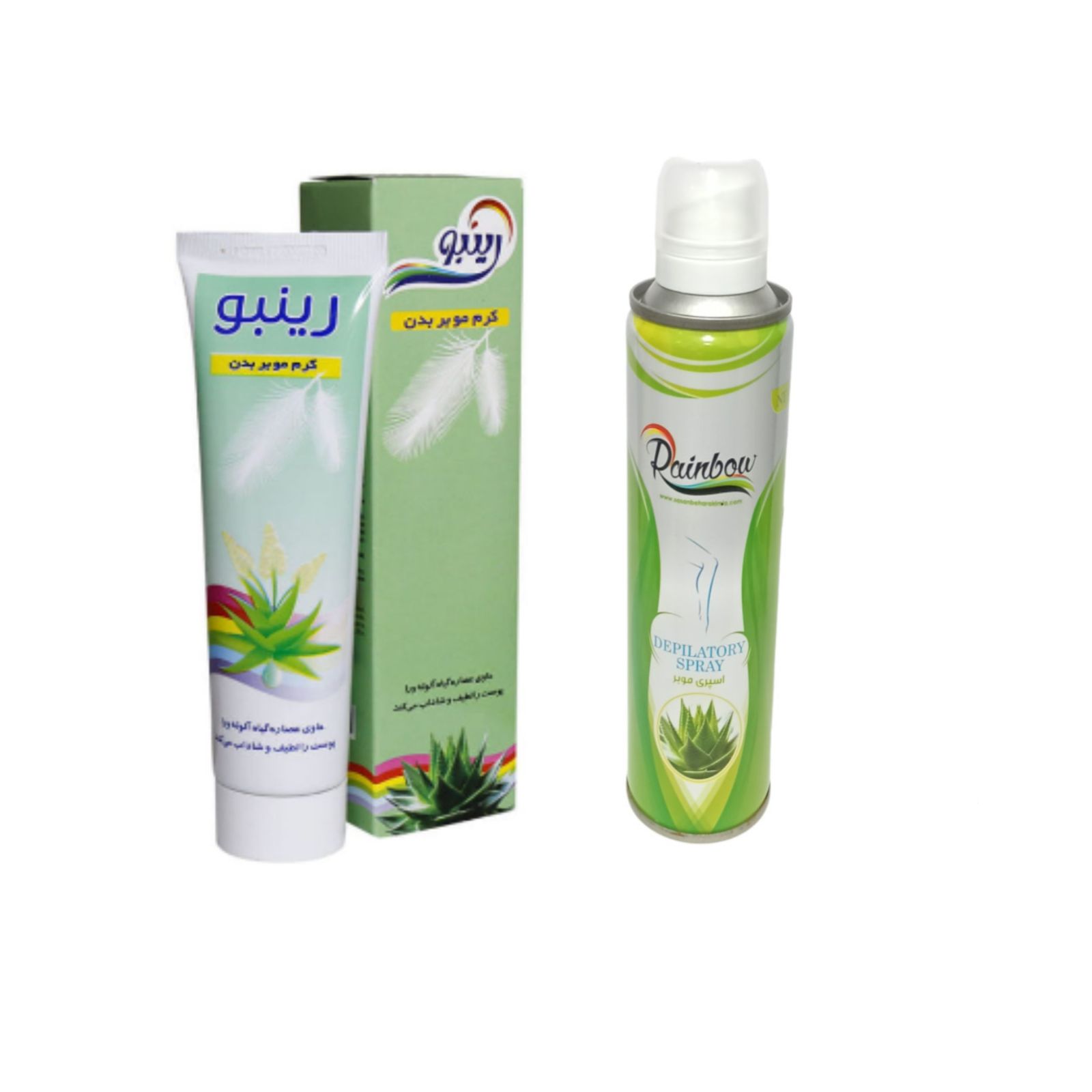 اسپری موبر رینبو مدل Aloevera  حجم 200 میلی لیتر به همراه کرم موبر بدن رینبو مدل 01 حجم 100 میلی لیتر -  - 4