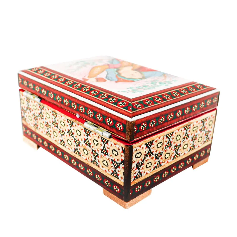 جعبه جواهرات خاتم کاری چوبی صنایع دستی فاخر طرح پریدخت کد 1185