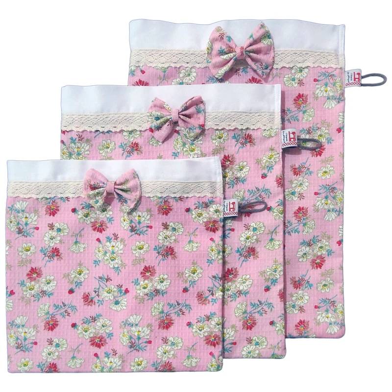 کیسه نان و سبزی منسوجات خسروشاهی برتر مدل زیپدار طرح شکوفه کد SAB11 مجموعه 3 عددی