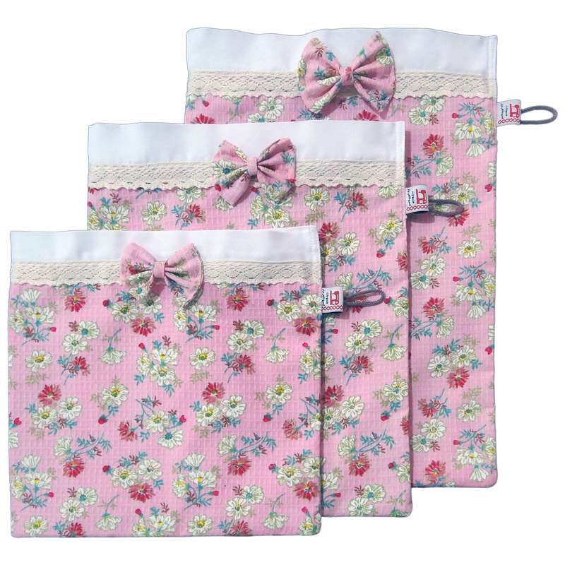 کیسه نان و سبزی منسوجات خسروشاهی برتر مدل زیپدار طرح شکوفه کد SAB11 مجموعه 3 عددی