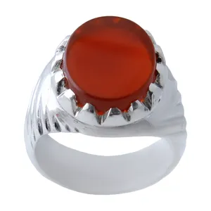 انگشتر نقره مردانه بازرگانی میلادی مدل  عقیق سرخ رکاب دستساز کد AM_1023