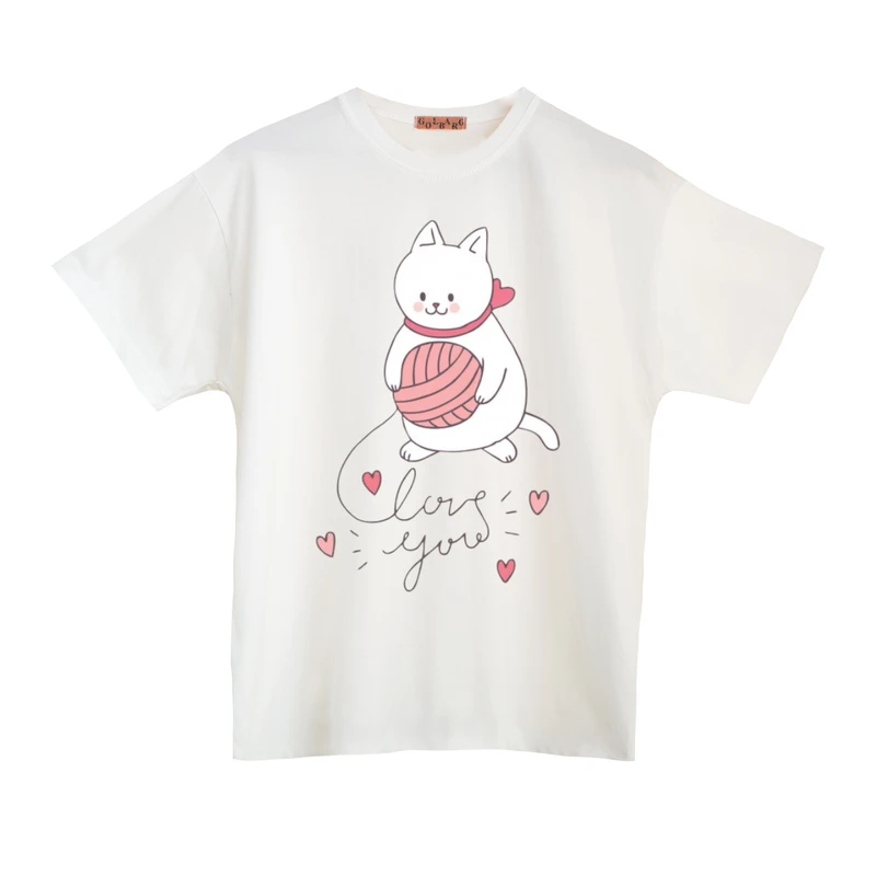 تی شرت آستین کوتاه دخترانه مدل گربه و کاموا