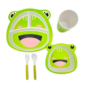 سرویس غذاخوری 5 تکه کودک مدل فیبر بامبو طرح قورباغه