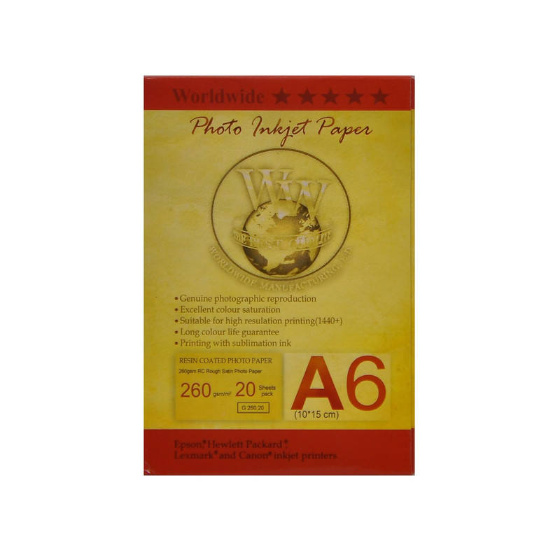کاغذ عکس ورلدواید مدل Rough satin سایز A6 بسته 20 عددی