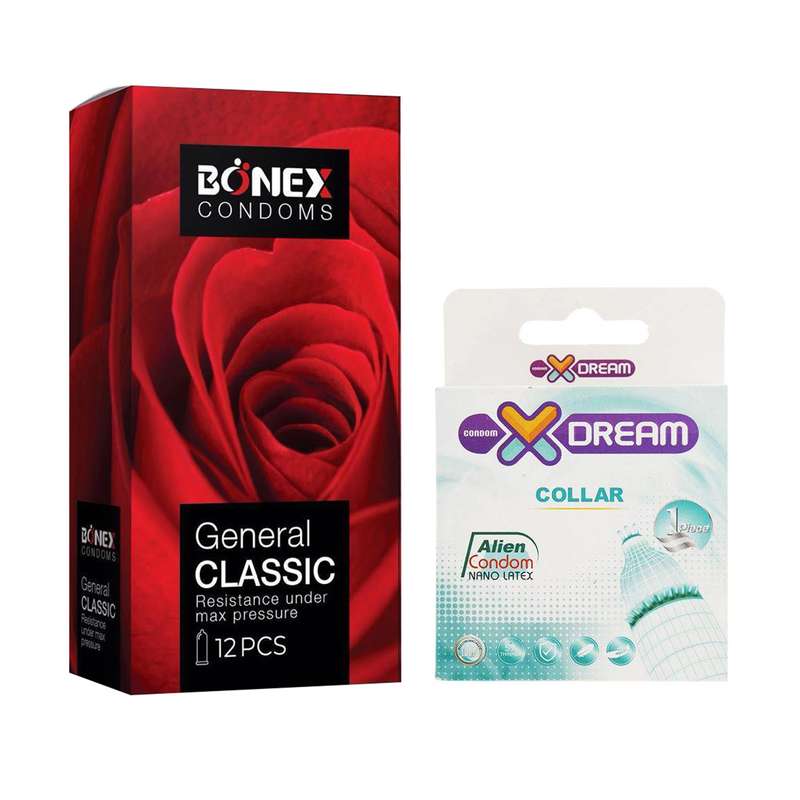 کاندوم بونکس مدل General Classic بسته 12 عددی به همراه کاندوم ایکس دریم مدل Collar