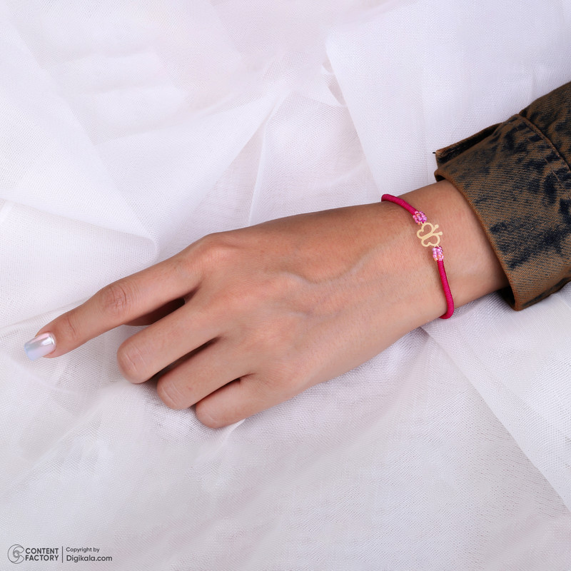 دستبند طلا 18 عیار دخترانه با بند نخی روبی آرت گالری مدل 316169