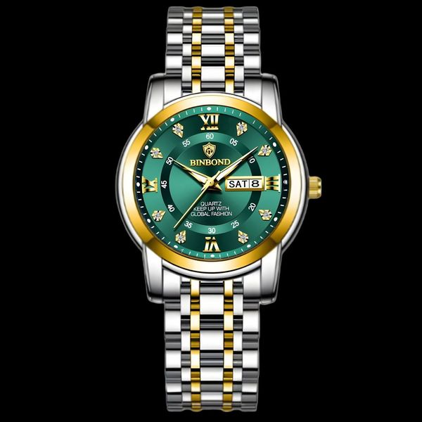 ساعت مچی عقربه‌ای کوارتز زنانه بین باند مدل ریز بافت نگینی کد 005