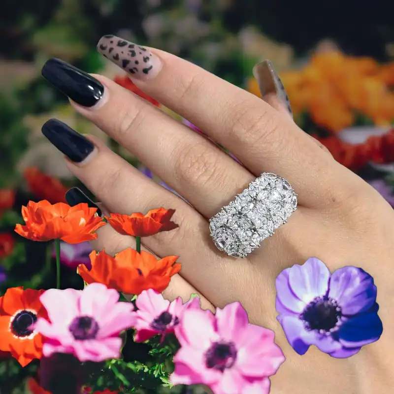 انگشتر نقره زنانه مدل مارکیز خور فلاور 0106