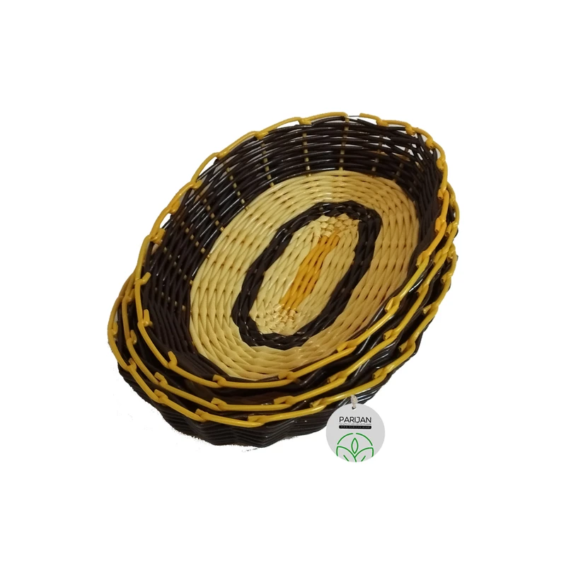 سبد سبزی حصیر بافی پریجان مدل P-004 بسته 3 عددی