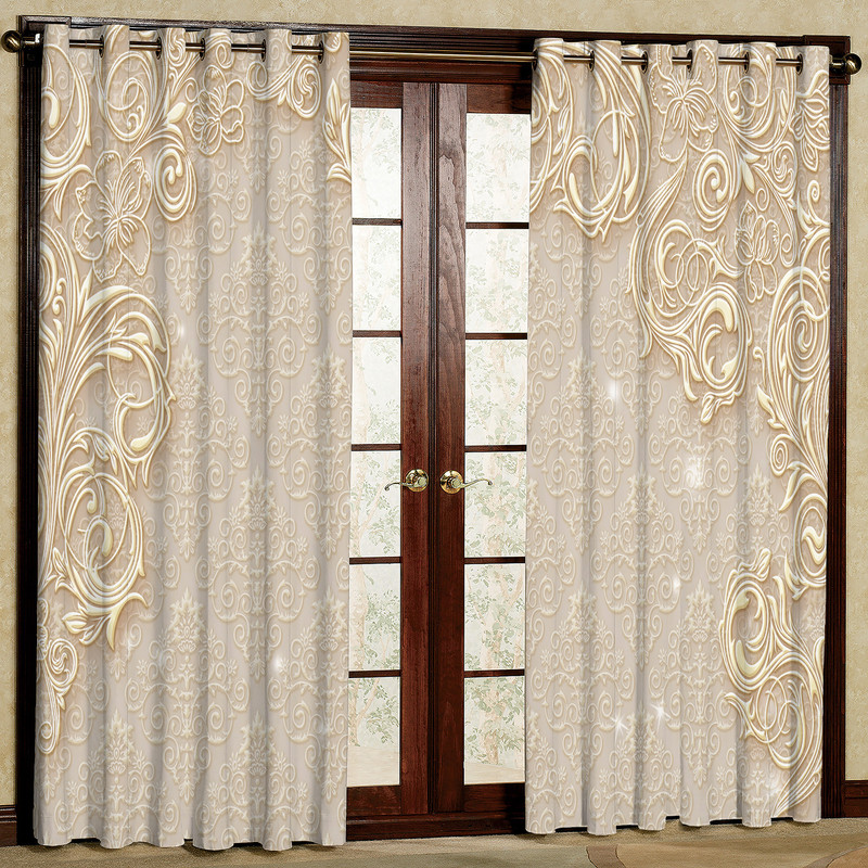 پرده بارمان دکور طرح حاشیه دار مدل مخمل پانچی کد 44-1143 W سایز 140x280 سانتی متر