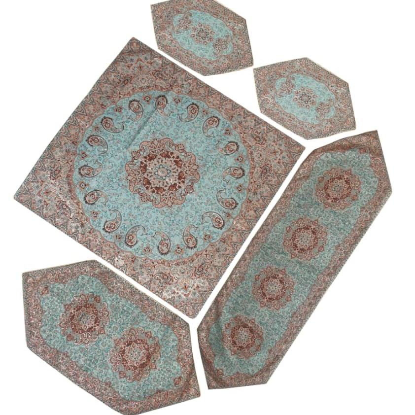 ست پنج تکه رومیزی ترمه طرح نسترن