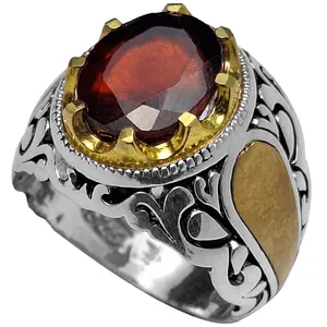 انگشتر نقره مردانه مدل گارنت طبیعی