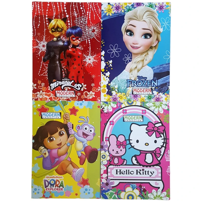 دفتر مشق 50 برگ مدرن مدل فانتزی کارتونی کد WALT103 مجموعه 4 عددی