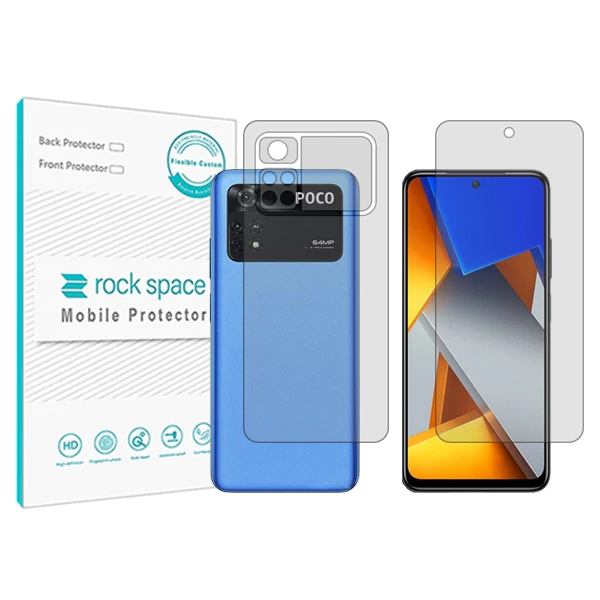 محافظ صفحه نمایش شفاف راک اسپیس مدل HyGEL مناسب برای گوشی موبایل شیائومی Poco M4 Pro 5G به همراه محافظ پشت 