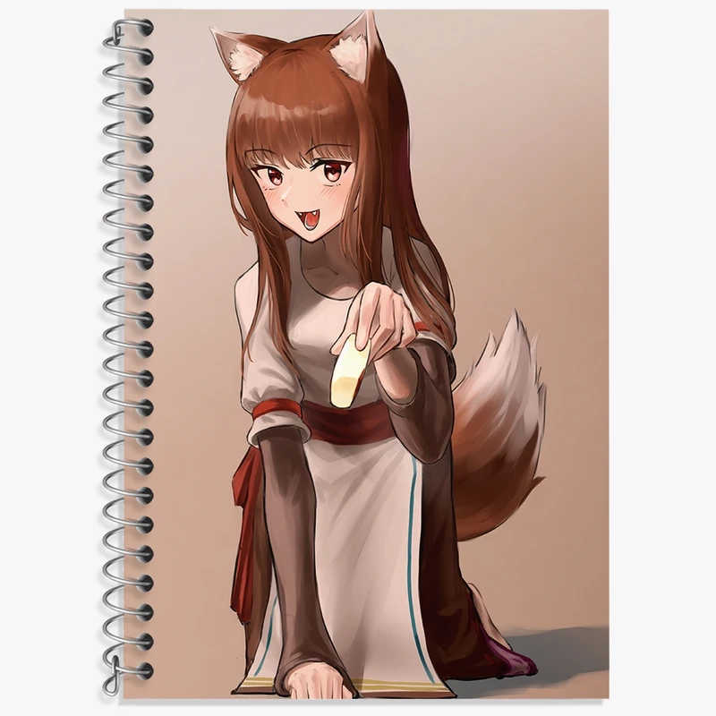 دفتر زبان 50 برگ خندالو مدل سه خط طرح هولو انیمه ادویه و گرگ کد 36144