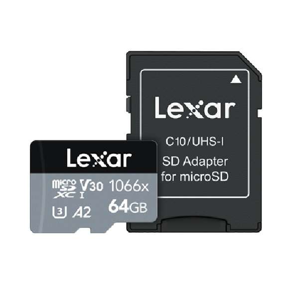 کارت حافظه microSDXC لکسار مدل 1066X کلاس A2 استاندارد UHS-U3 سرعت 160MBps ظرفیت 64 گیگابایت به همراه آداپتور SD کارت حافظه microSDXC لکسار مدل 1066X کلاس A2 استاندارد UHS-U3 سرعت 160MBps ظرفیت 64 گیگابایت به همراه آداپتور SD