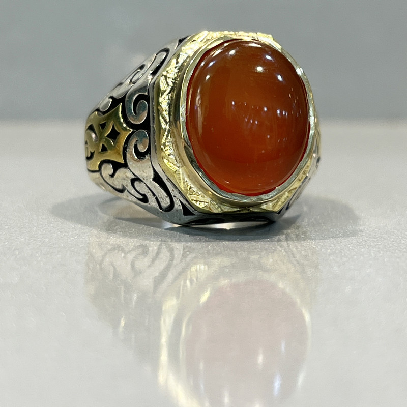 انگشتر نقره مردانه مدل برنجی عقیق یمانی 8760-2