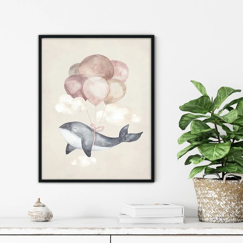 تابلو آتریسا طرح نهنگ پرنده مدرن مدل ATFKW60 فریم مشکی