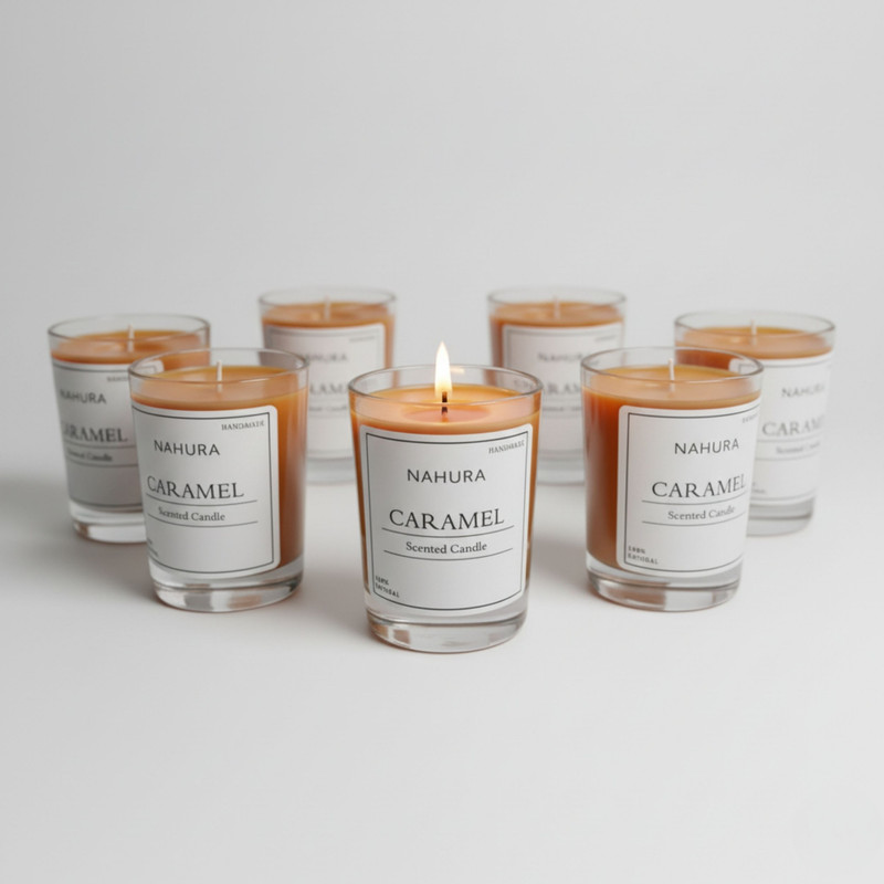 شمع لیوانی معطر مدل D009 با رایحه کارامل زمان اتمام 10 ساعت