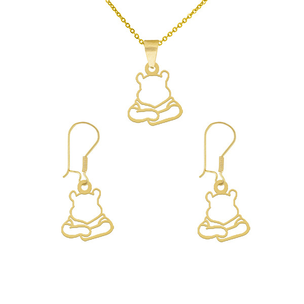 نیم ست طلا 18 عیار زنانه طلای کامک طرح خرس پو