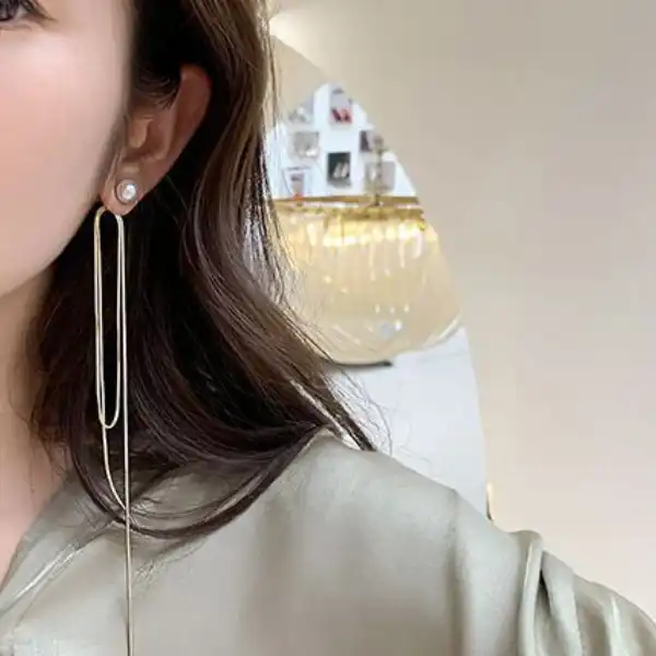 گوشواره زنانه مدل آویزی بلند بسته 2 عددی