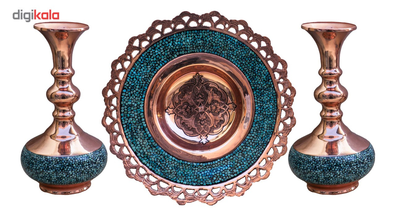 شیرینی خوری و گلدان فیروزه کوب مدل369446 مجموعه سه عددی گالری جعفری
