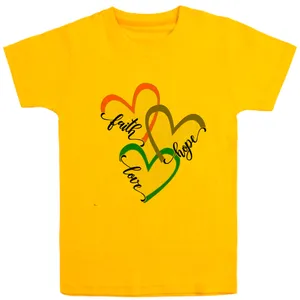تی شرت آستین کوتاه دخترانه مدل قلب D181 رنگ زرد