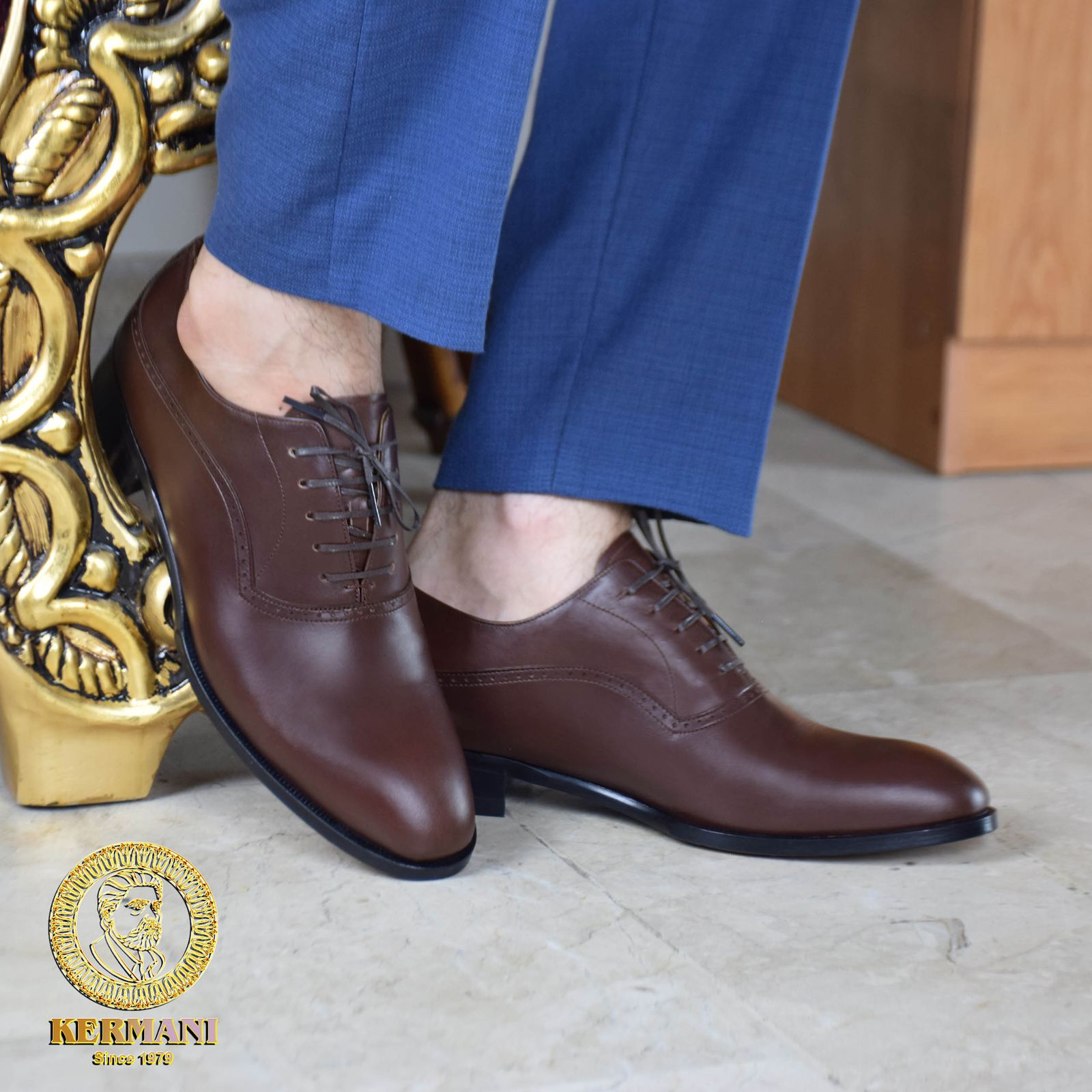 کفش مردانه کرمانی مدل چرم دستدوز طبیعی کد 1071 رنگ قهوه ای -  - 2