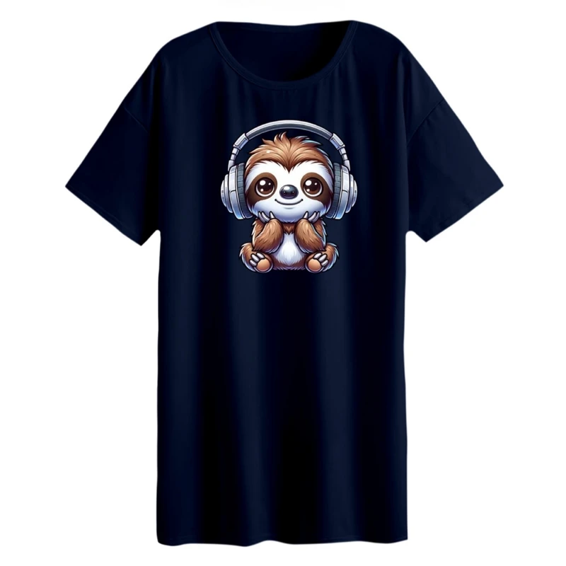 تی شرت لانگ زنانه مدل تنبل و موزیک کد 2