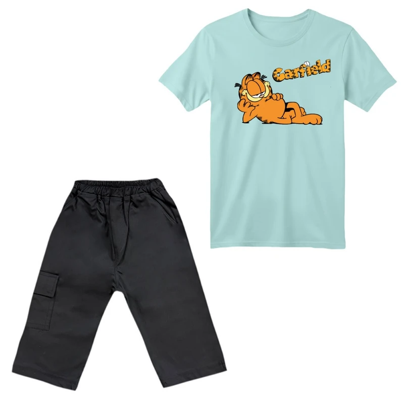 ست تی‌شرت آستین کوتاه و شلوارک پسرانه مدل گارفیلد کد ۳