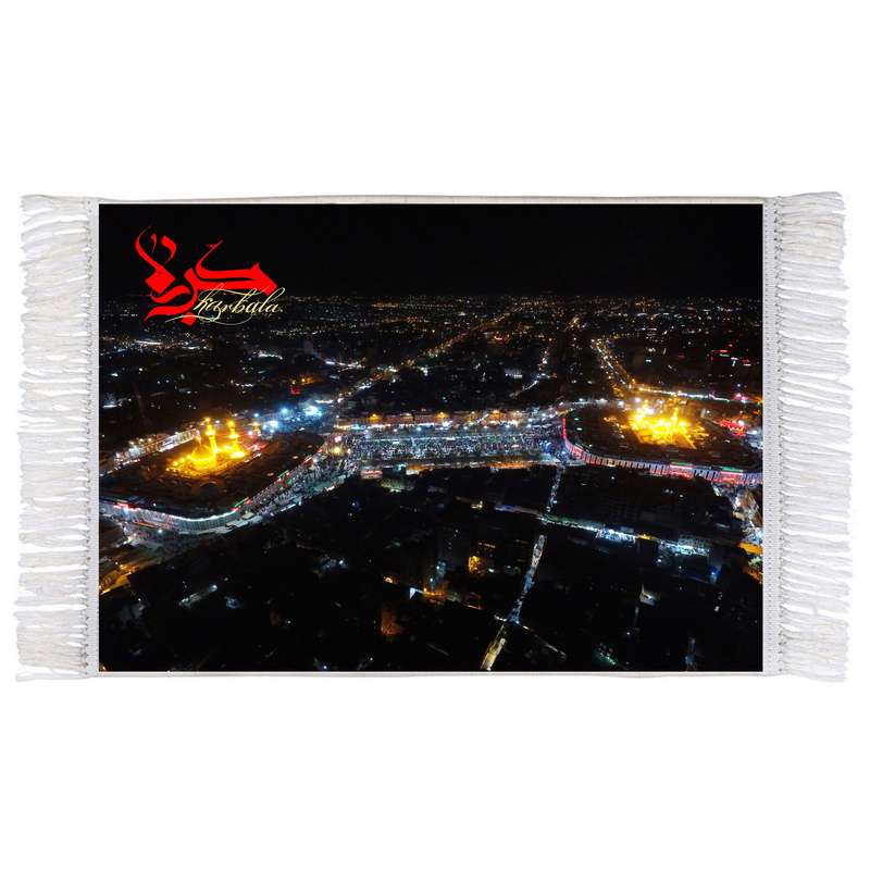 فرش ماشینی دیوارکوب اطلس آبی طرح کربلا و بین الحرمین مدل T2513 