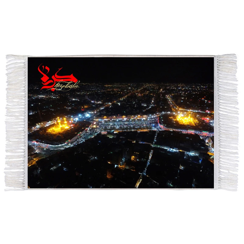فرش ماشینی دیوارکوب اطلس آبی طرح کربلا و بین الحرمین مدل T2513
