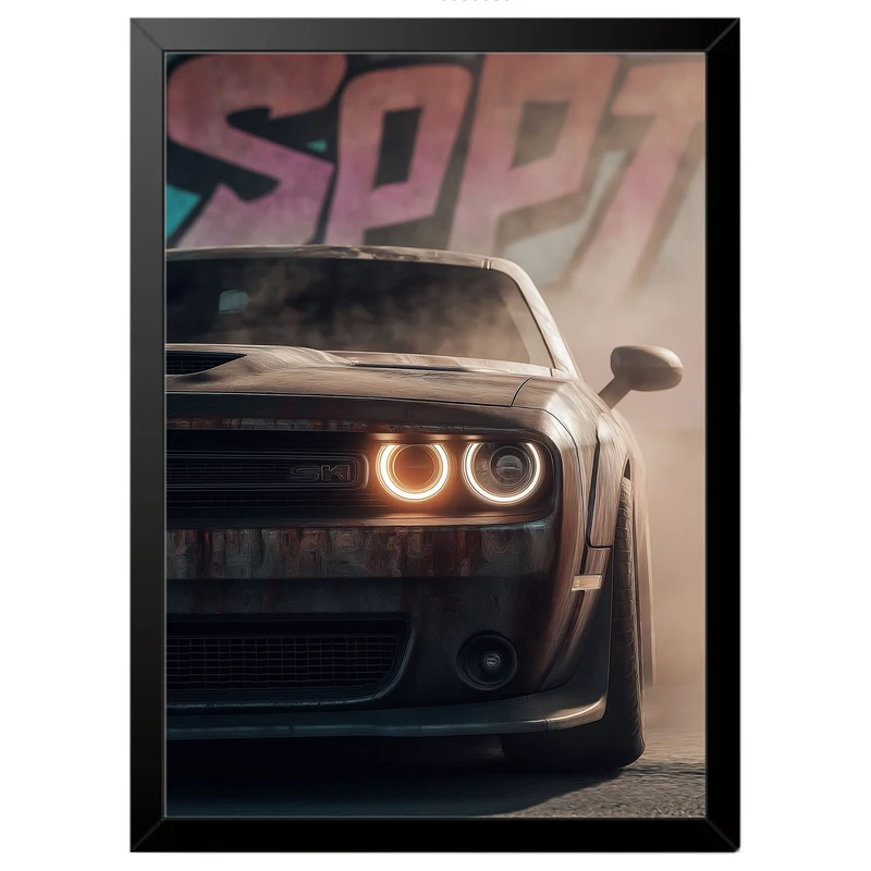 تابلو بکلیت طرح ماشین و خودرو Dodge Challenger مدل B-pe130095 فریم مشکی