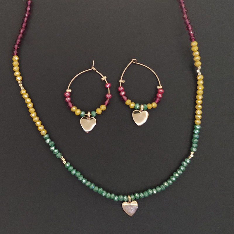 نیم ست زنانه مدل مهره ای قلب آویز