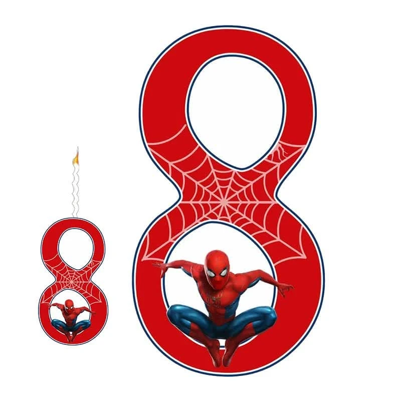 استند رومیزی تولد مدل عدد 8 طرح مرد عنکبوتی به همراه شمع
