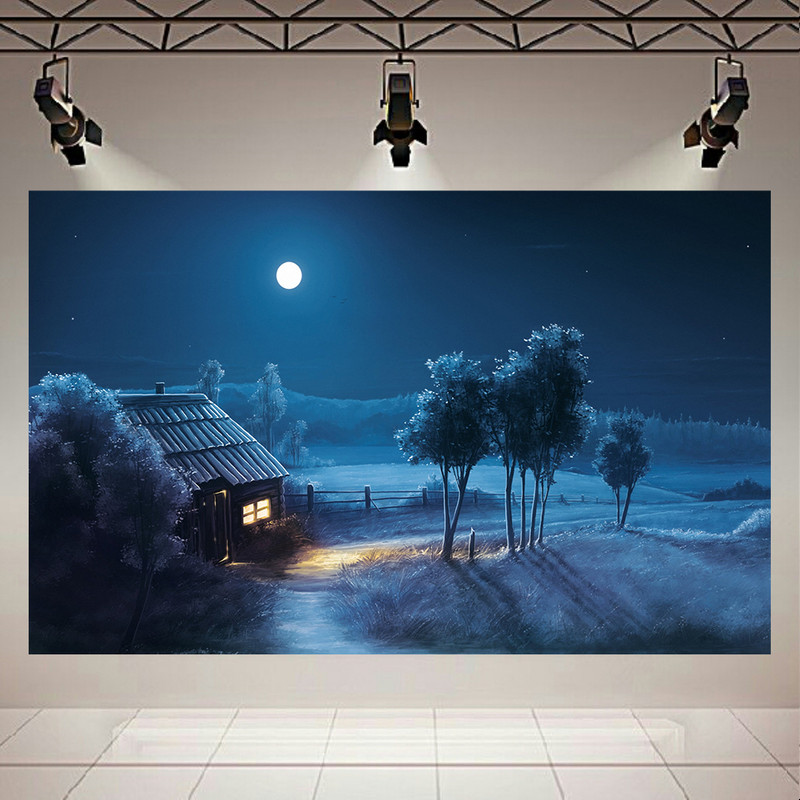 پوستر مدل بک لایت طرح طبیعت کلبه و شب مهتابی
