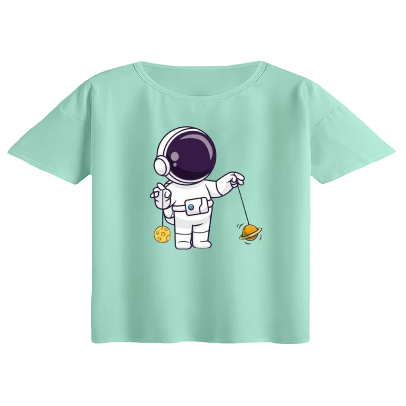 کراپ تی‌شرت آستین کوتاه زنانه مدل فضانورد کد ۲