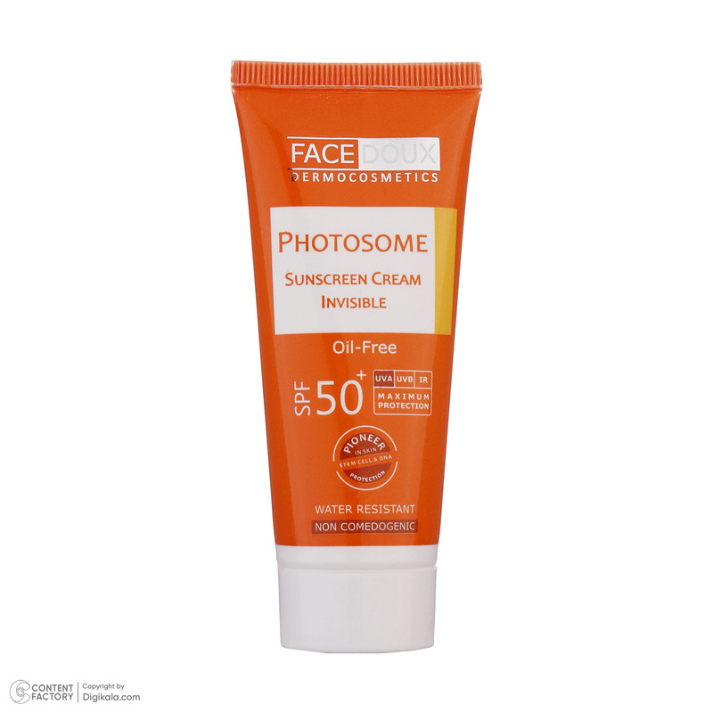 کرم ضد آفتاب بدون رنگ فیس دوکس SPF50 مدل Oil free محافظ UVA ،UVB، ضد آب، مناسب انواع پوست حجم 40 میلی‌لیتر