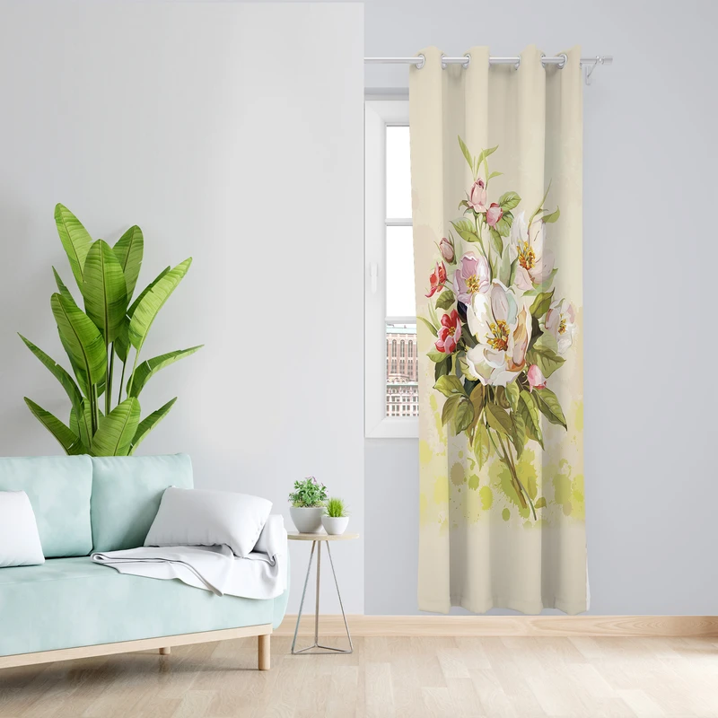 پرده طرح گل مدل مخمل پانچی کد L 409 Z سایز 140x200 سانتی متر