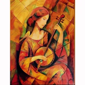 نقاشی پاستل‌گچی به سبک نیمه‌انتزاعی مدل بانو کمانچه‌ به‌ دست