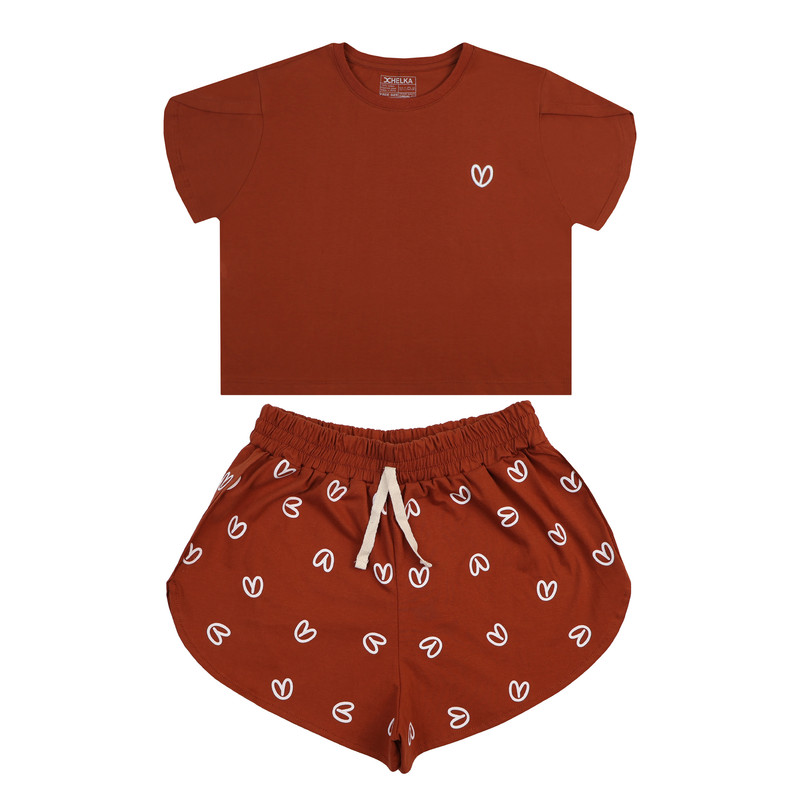 ست تاپ و شلوارک زنانه هلکاپاژ مدل قلب