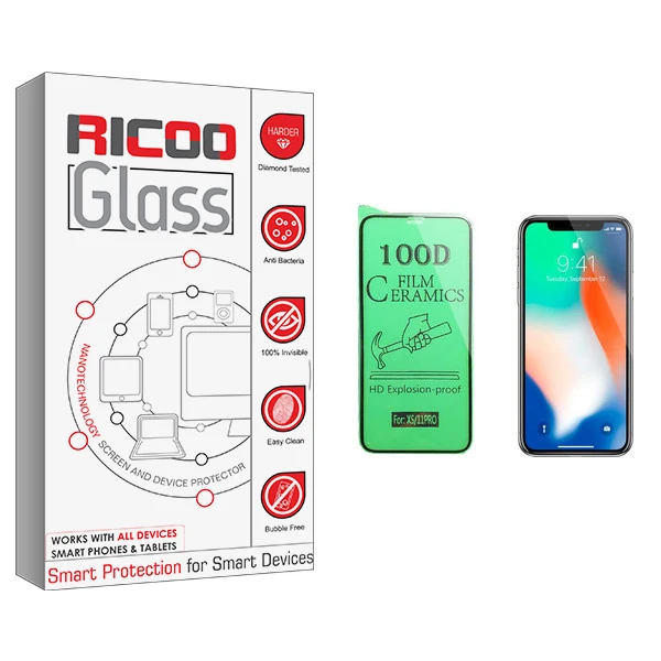 محافظ صفحه نمایش سرامیکی ریکوو مدل +HD مناسب برای گوشی موبایل اپل iPhone X
