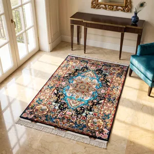 فرش دستبافت یک و نیم متری مدل تبریز طرح سالاری کد F-TA-LA-32 زمینه مشکی