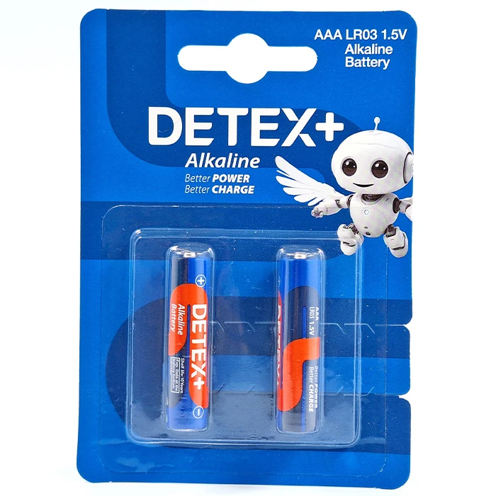 باتری نیم قلمی دتکس پلاس مدل LR03 بسته دو عددی