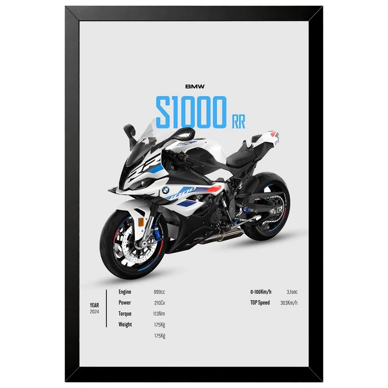 تابلو بکلیت طرح موتور سنگین بی ام و BMW S1000RR مدل B-az1010 فریم مشکی