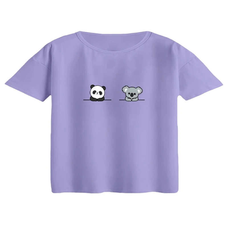 کراپ تی‌شرت آستین کوتاه زنانه مدل پانداوکوالا