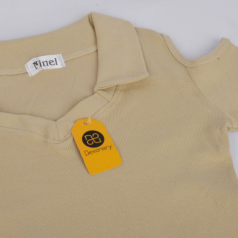 بادی آستین بلند زنانه دکسونری مدل 256004709 یقه دار رنگ کرم