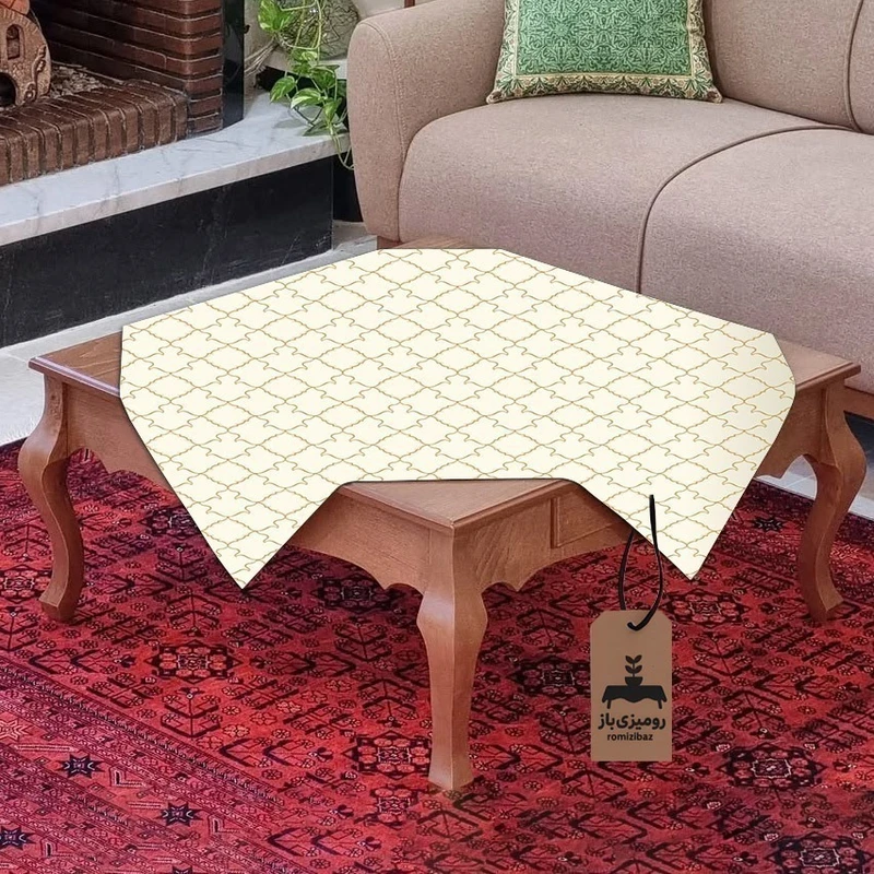 رومیزی برند رومیزی باز طرح مربع مدل انتزاعی کد 11057 سایز ۱۰۰*۱۰۰ سانتی‌متر 