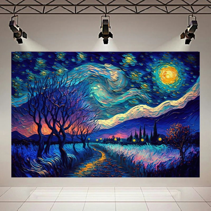 تابلو بوم طرح شب پر ستاره مدل ونگوگ کد PD130458