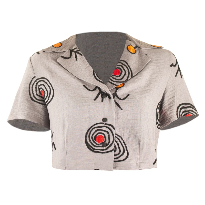 کراپ شومیز آستین کوتاه یقه برگردان زنانه مدل 09